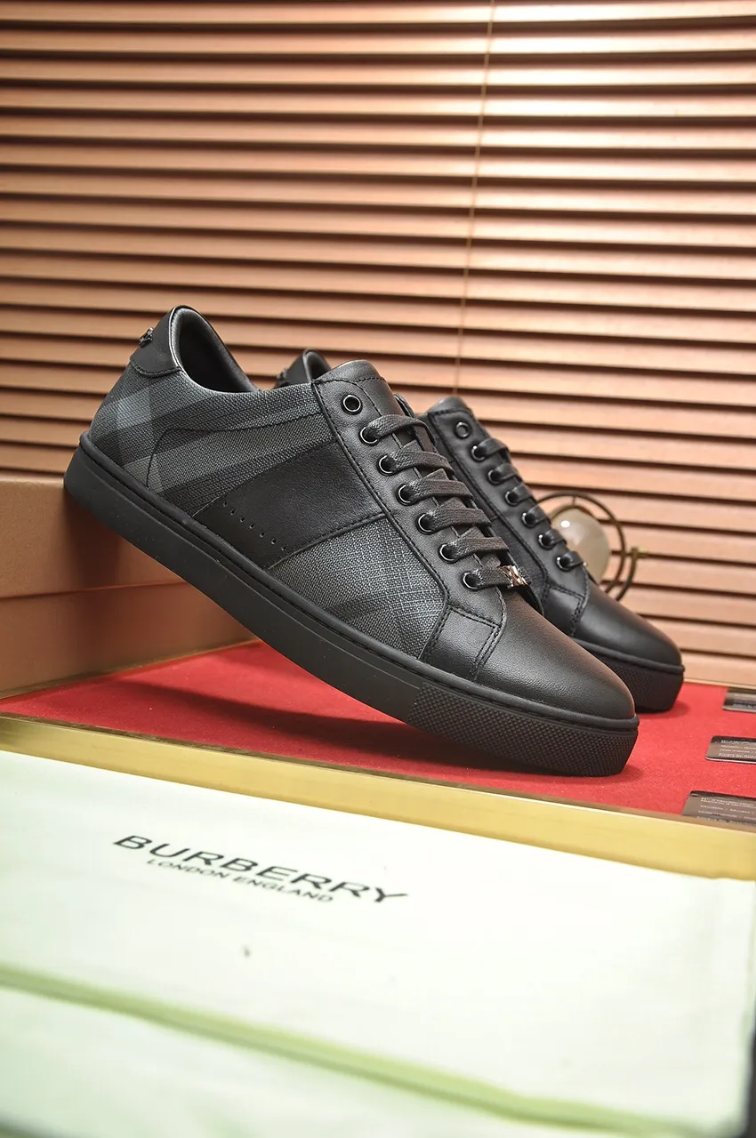 Men's shoes💰480💶[Burberry] (cowhide lining) classic low-top sneakers｜Imported cowhide with classic plaid fabric｜Cow leather lining｜Original outsole｜Fine workmanship and comfortable to wear Size: 38-44 (customized at 45)